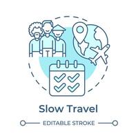 Slow travel soft blue concept icon. Trend in travelling. Local hospitality. Cultural immersion. Round shape line illustration. Abstract idea. Graphic design. Easy to use in blog post vector