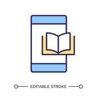 Mobile book collection RGB color icon. E-book reading, digital materials. Portable device, textbook reading. Isolated illustration. Simple filled line drawing. Editable stroke vector