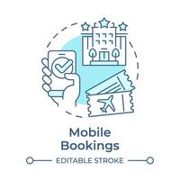 Mobile bookings soft blue concept icon. Online reservation. Technology integration in travelling. Round shape line illustration. Abstract idea. Graphic design. Easy to use in application vector