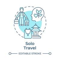 Solo travel soft blue concept icon. Self-discovery and introspection. Single traveler. Tourism trend. Round shape line illustration. Abstract idea. Graphic design. Easy to use in blog post vector