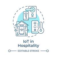 IoT in hospitality soft blue concept icon. Smart hotel. Technology integration in travelling. Round shape line illustration. Abstract idea. Graphic design. Easy to use in blog post vector