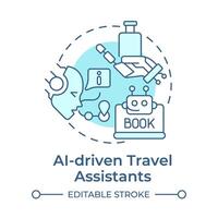 AI-driven travel assistants soft blue concept icon. Virtual assistance. Technology integration in travelling. Round shape line illustration. Abstract idea. Graphic design. Easy to use in blog post vector