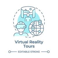 Virtual reality tours soft blue concept icon. Technology integration in travelling. VR experience. Round shape line illustration. Abstract idea. Graphic design. Easy to use in blog post vector