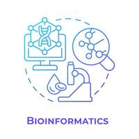 Bioinformatics blue gradient concept icon. Software for analysing biological data. DNA analysis. Round shape line illustration. Abstract idea. Graphic design. Easy to use in presentation vector