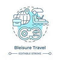 Bleisure travel soft blue concept icon. Business trip and leisure activity. Digital nomad. Niche tourism. Round shape line illustration. Abstract idea. Graphic design. Easy to use in blog post vector