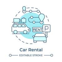 Car rental soft blue concept icon. Travel service. Road trip planning. Van reservation. Rent a car. Round shape line illustration. Abstract idea. Graphic design. Easy to use in application vector