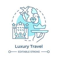 Luxury travel soft blue concept icon. Exclusive trip. First class plane. VIP travel. Niche tourism. Round shape line illustration. Abstract idea. Graphic design. Easy to use in blog post vector