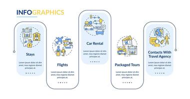 viaje servicios azul rectángulo infografía modelo. turismo datos visualización con 5 5 pasos. editable cronograma informacion cuadro. flujo de trabajo diseño con línea íconos vector