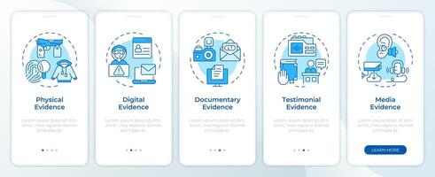 evidencia administración azul inducción móvil aplicación pantalla. recorrido 5 5 pasos editable gráfico instrucciones con lineal conceptos. ui, ux, gui modelo vector