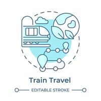 Train travel soft blue concept icon. Environmental trip. Public transport. Tourism trend. Train route. Round shape line illustration. Abstract idea. Graphic design. Easy to use in blog post vector