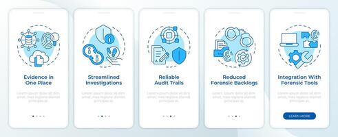 evidencia administración beneficios azul inducción móvil aplicación pantalla. recorrido 5 5 pasos editable gráfico instrucciones con lineal conceptos. ui, ux, gui modelo vector
