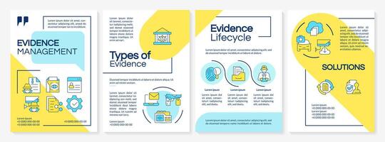 Evidence organization blue and yellow brochure template. Leaflet design with linear icons. Editable 4 layouts for presentation, annual reports vector