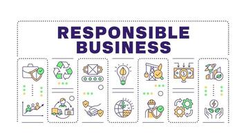 Responsible business word concept isolated on white. Corporate earth friendly. Social responsibility. Creative illustration banner surrounded by editable line colorful icons vector