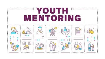 Youth mentoring word concept isolated on white. Skill development, holistic growth. Self assurance. Creative illustration banner surrounded by editable line colorful icons vector