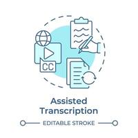 Assisted transcription soft blue concept icon. Voice to text. Speech recognition, software solution. Round shape line illustration. Abstract idea. Graphic design. Easy to use in infographic vector