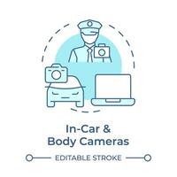 In car and body cameras soft blue concept icon. as service. Record footage. Round shape line illustration. Abstract idea. Graphic design. Easy to use in infographic, presentation vector