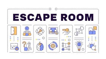 Escape room word concept isolated on white. Outdoor family entertainment. Creative problem solving. Creative illustration banner surrounded by editable line colorful icons vector