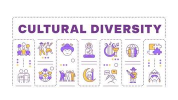 Cultural diversity word concept isolated on white. Different cultures, foreign language. Multi ethnic. Creative illustration banner surrounded by editable line colorful icons vector