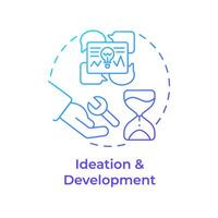 Ideation and development blue gradient concept icon. Hackathon process. Project design. Round shape line illustration. Abstract idea. Graphic design. Easy to use in promotional materials vector