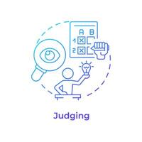 Judging blue gradient concept icon. Hackathon process. Present projects to juries. Winner selection. Round shape line illustration. Abstract idea. Graphic design. Easy to use in promotional materials vector