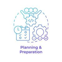 Planning and preparation blue gradient concept icon. Hackathon process structure. Project management. Round shape line illustration. Abstract idea. Graphic design. Easy to use in promotional materials vector