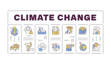 clima cambio palabra concepto aislado en blanco. agua contaminación, global calentamiento natural desastre. creativo ilustración bandera rodeado por editable línea vistoso íconos vector