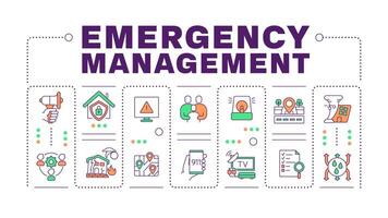 Emergency management word concept isolated on white. Fire detection systems. Home security, disaster. Creative illustration banner surrounded by editable line colorful icons vector