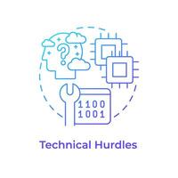 Technical hurdles blue gradient concept icon. Hackathon challenge. Difficulties with unknown tools. Round shape line illustration. Abstract idea. Graphic design. Easy to use in promotional materials vector