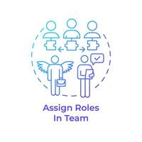 Assign roles in team blue gradient concept icon. Hackathon organization. Gather team. Team members. Round shape line illustration. Abstract idea. Graphic design. Easy to use in promotional materials vector