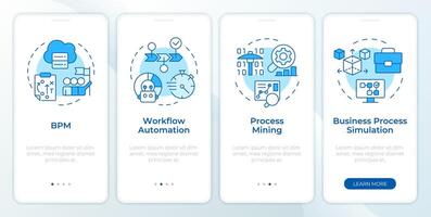 negocio flujo de trabajo automatización azul inducción móvil aplicación pantalla. recorrido 4 4 pasos editable gráfico instrucciones con lineal conceptos. ui, ux, gui modelo vector
