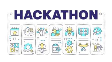 Hackathon word concept isolated on white. Tech event organization. Teamwork and collaboration. Creative illustration banner surrounded by editable line colorful icons vector