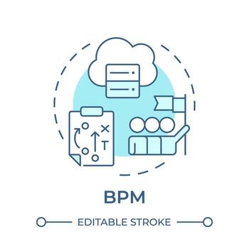 BPM tool soft blue concept icon. Administration resources, workflow management. Teamwork organization. Round shape line illustration. Abstract idea. Graphic design. Easy to use in infographic, article vector
