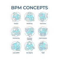BPM soft blue concept icons. Workflow managing, operational efficiency. Lean management. Icon pack. Round shape illustrations for article, infographic. Abstract idea vector