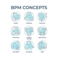 BPM soft blue concept icons. Workflow managing, operational efficiency. Lean management. Icon pack. Round shape illustrations for article, infographic. Abstract idea vector