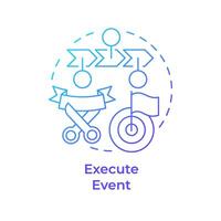 Execute event blue gradient concept icon. Hackathon organization. Event management. Competition. Round shape line illustration. Abstract idea. Graphic design. Easy to use in promotional materials vector