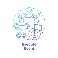 Execute event blue gradient concept icon. Hackathon organization. Event management. Competition. Round shape line illustration. Abstract idea. Graphic design. Easy to use in promotional materials vector