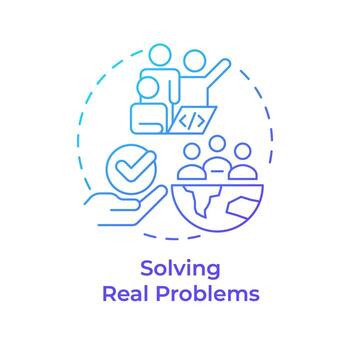 resolviendo real problemas azul degradado concepto icono. hackathon beneficio. direccionamiento global asuntos. redondo forma línea ilustración. resumen idea. gráfico diseño. fácil a utilizar en promocional materiales vector