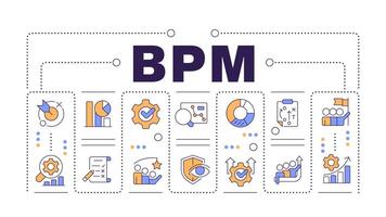 BPM word concept isolated on white. Key metrics monitoring. Customer service organization. Creative illustration banner surrounded by editable line colorful icons vector