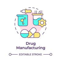 Drug manufacturing multi color concept icon. Pharmaceutical products, quality control. Round shape line illustration. Abstract idea. Graphic design. Easy to use in infographic, article vector