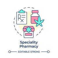 Speciality pharmacy multi color concept icon. Medication administration, longterm care. Round shape line illustration. Abstract idea. Graphic design. Easy to use in infographic, article vector