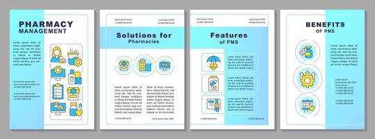 Pharmacy management system brochure template. Leaflet design with linear icons. Editable 4 layouts for presentation, annual reports vector