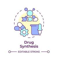 Drug synthesis multi color concept icon. Laboratory equipment. Medications mixing, compounding. Round shape line illustration. Abstract idea. Graphic design. Easy to use in infographic, article vector