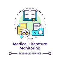 Medical literature monitoring multi color concept icon. Regulatory compliance, industry standard. Round shape line illustration. Abstract idea. Graphic design. Easy to use in infographic, article vector