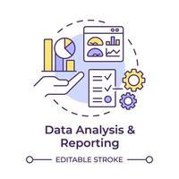 Data analysis and reporting multi color concept icon. Industry material management. Task accomplishment. Round shape line illustration. Abstract idea. Graphic design. Easy to use in infographic vector