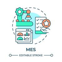 MES multi color concept icon. Manufacturing processes organization. Production scheduling, factory automation. Round shape line illustration. Abstract idea. Graphic design. Easy to use in infographic vector