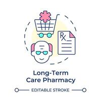 Long-term care pharmacy multi color concept icon. Elderly patient medication. Prescription management. Round shape line illustration. Abstract idea. Graphic design. Easy to use in infographic, article vector