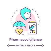 Pharmacovigilance multi color concept icon. Patient support services. Clinical study, scientific literature. Round shape line illustration. Abstract idea. Graphic design. Easy to use in infographic vector