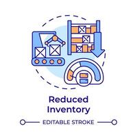 Reduced inventory multi color concept icon. Supply chain management. Production processes optimization. Round shape line illustration. Abstract idea. Graphic design. Easy to use in infographic vector