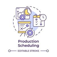 Production scheduling multi color concept icon. Manufacturing operations, capacity planning. Operational goals. Round shape line illustration. Abstract idea. Graphic design. Easy to use in article vector