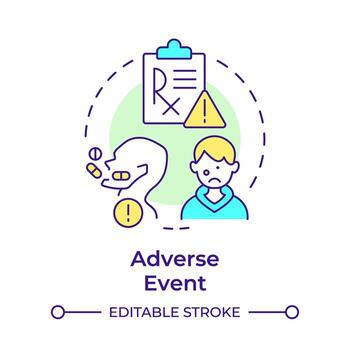 adverso evento multi color concepto icono. cuidado de la salud complicaciones farmacéutico servicios. redondo forma línea ilustración. resumen idea. gráfico diseño. fácil a utilizar en infografía, artículo vector